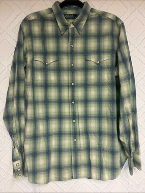 Polo by Ralph Lauren Green and Blue Plaid Snap-Front Shirt